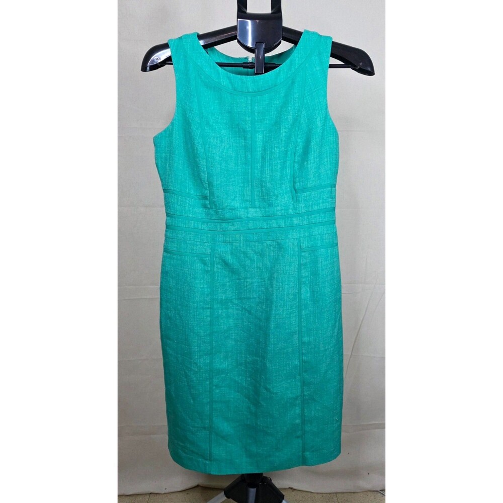 Ellen Tracy Kelly Green Sheath Dress Size 8 Sleeveless Career Cocktail